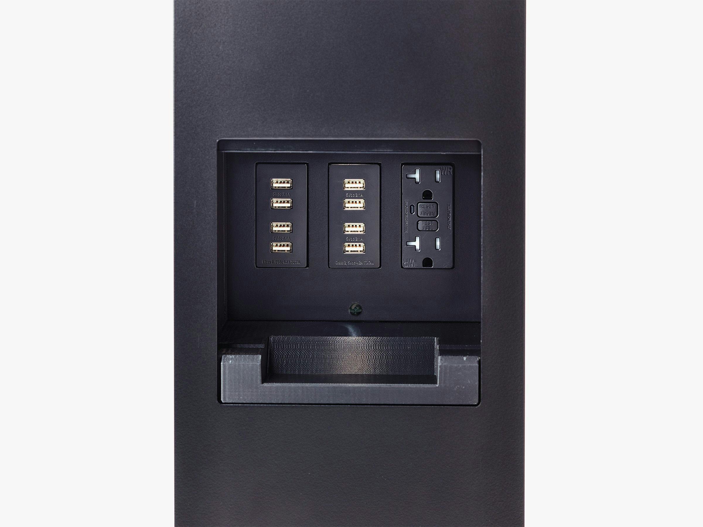 Outdoor Charging Station with accent light, three gangs, (1) receptacle, (2) USB