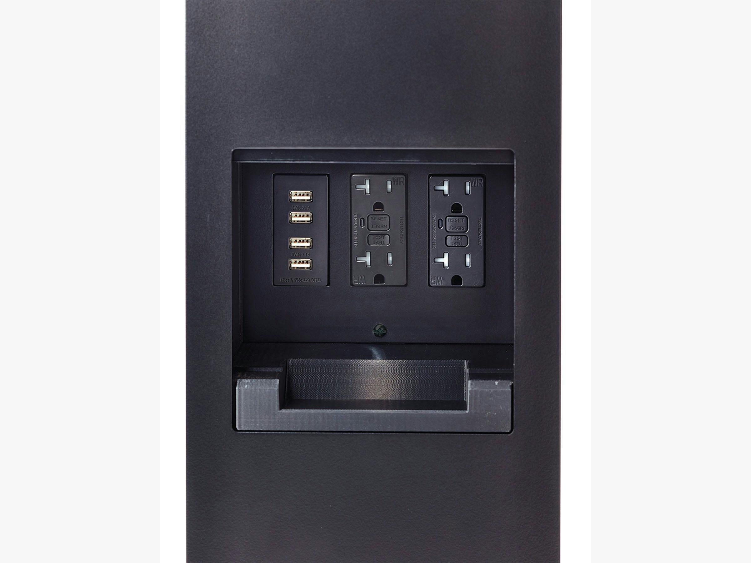 Outdoor Charging Station with accent light, three gangs, (2) receptacle, (1) USB